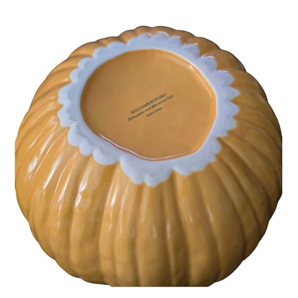 Williams Sonoma Pumpkin Tureen Lidded Serving Bowl Orange Ceramic Fall Harvest - Picture 8 of 11